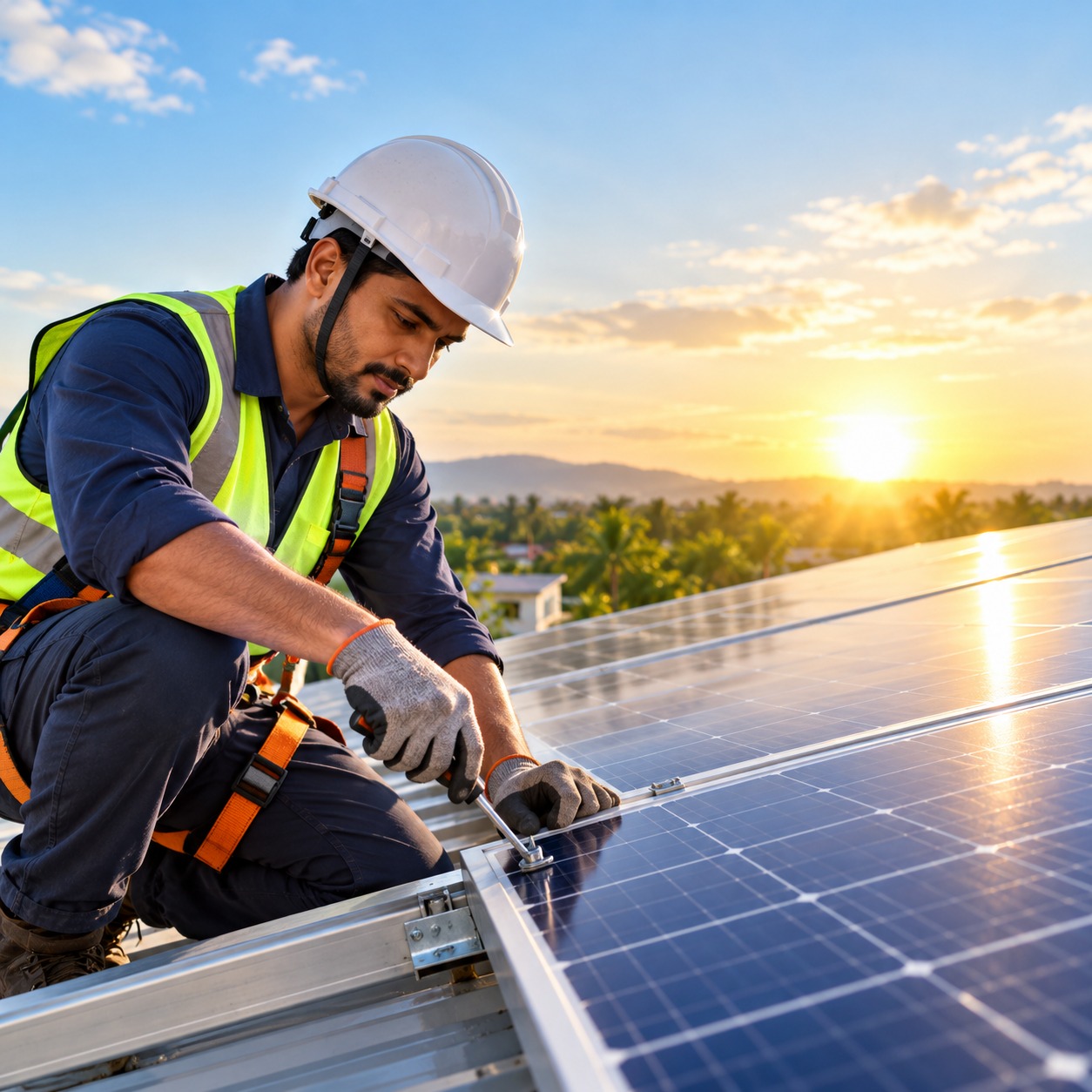 Technician installing rooftop solar panels — solar installation in Angul, Odisha