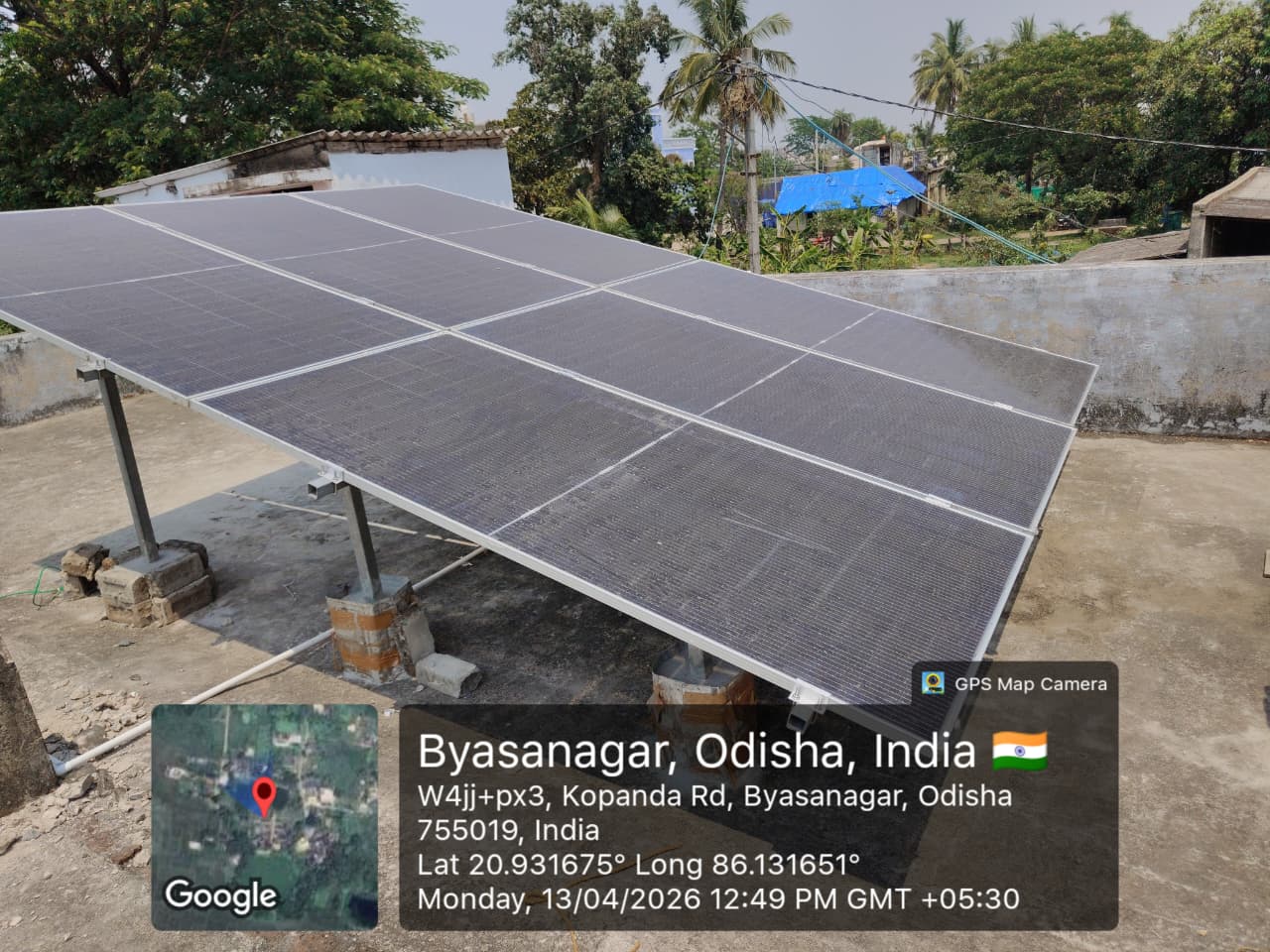 Elevated rooftop solar structure installed in Byasanagar, Odisha