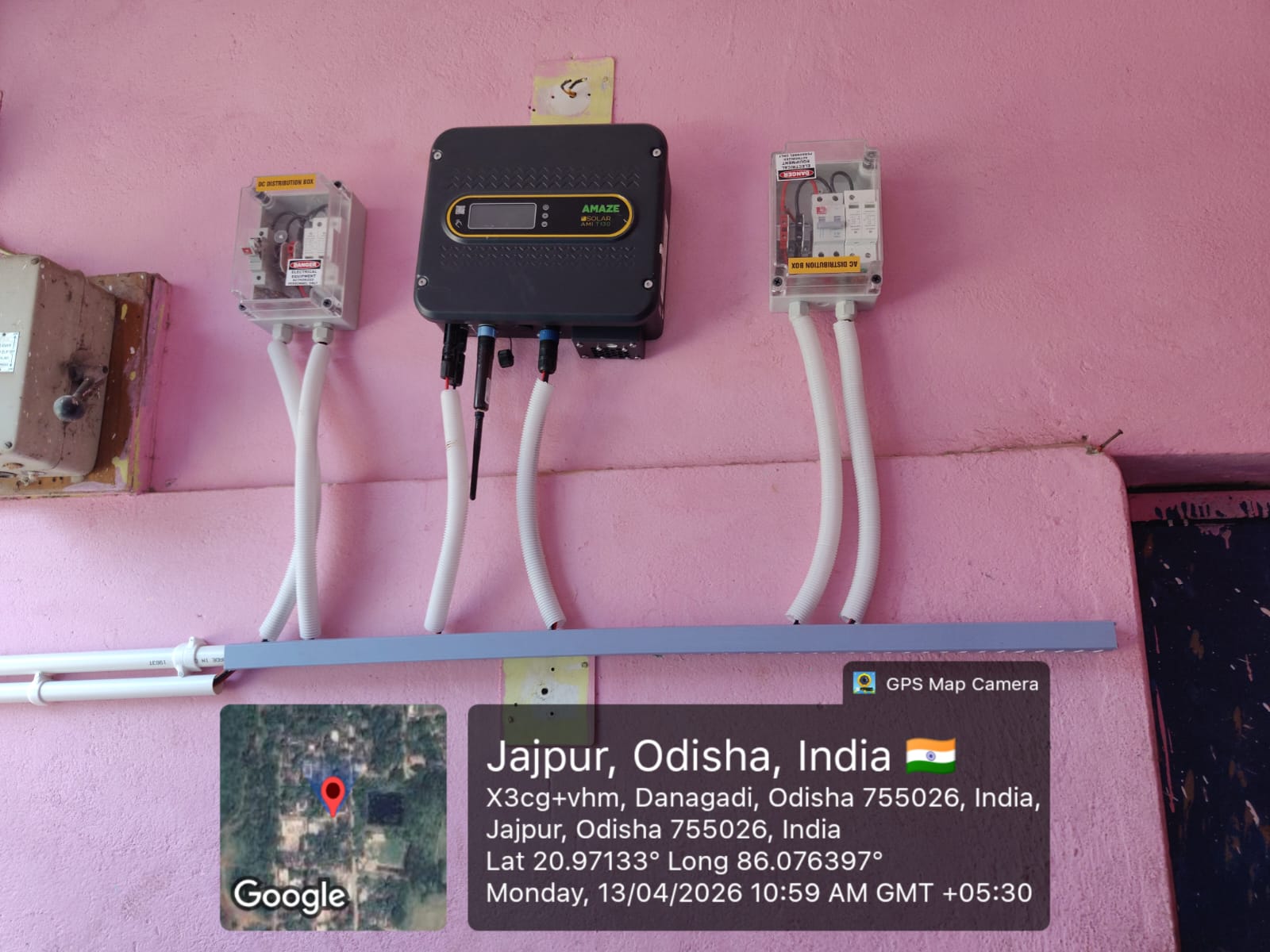 Solar inverter and distribution box wiring installed in Angul, Odisha