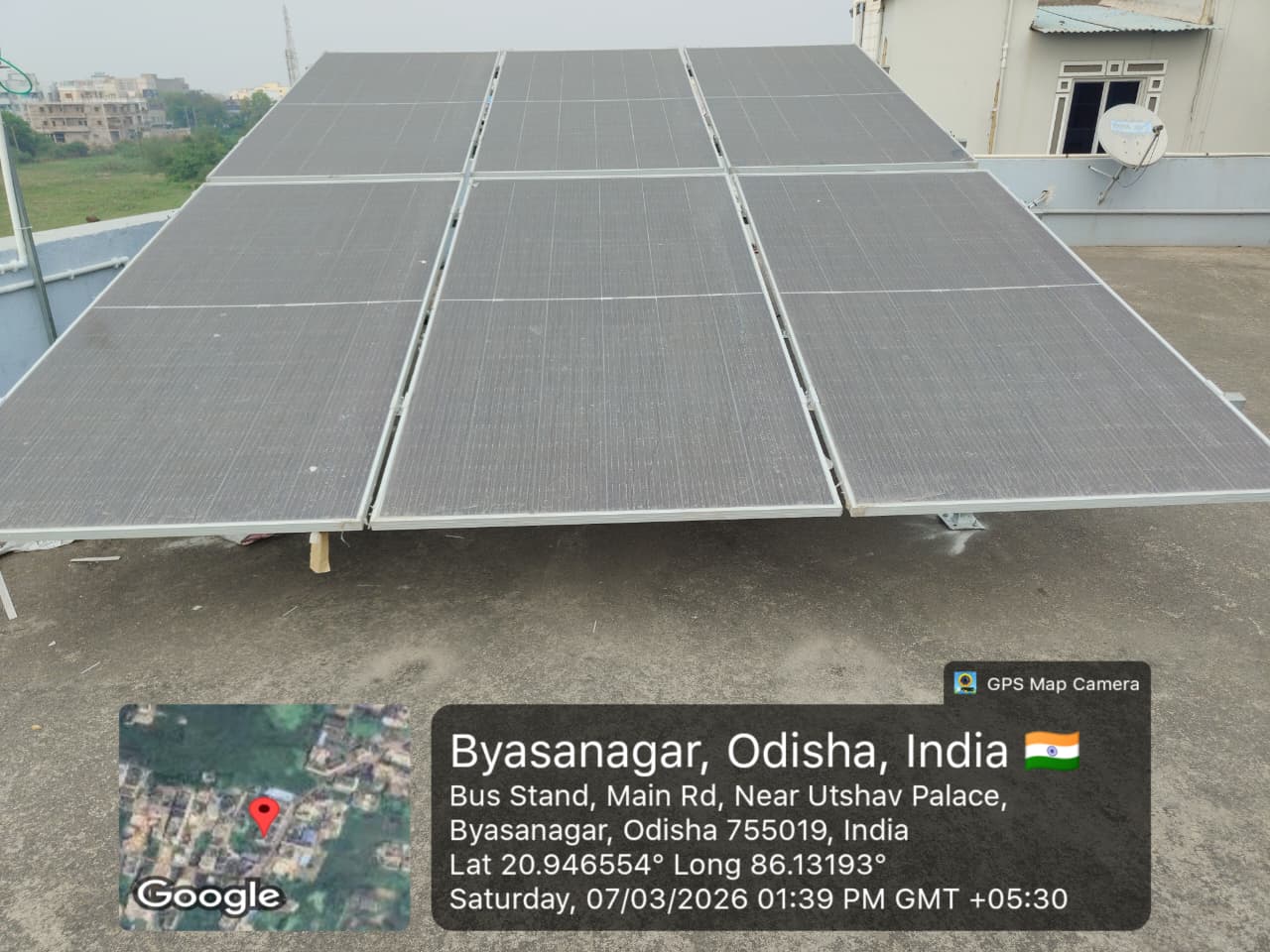 Rooftop solar panel array installed near Bus Stand, Byasanagar, Odisha